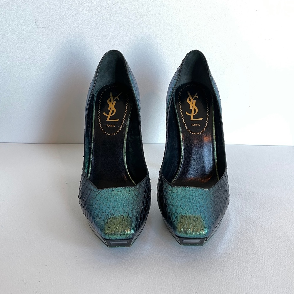 YSL Green Snake Python Mirror Heels